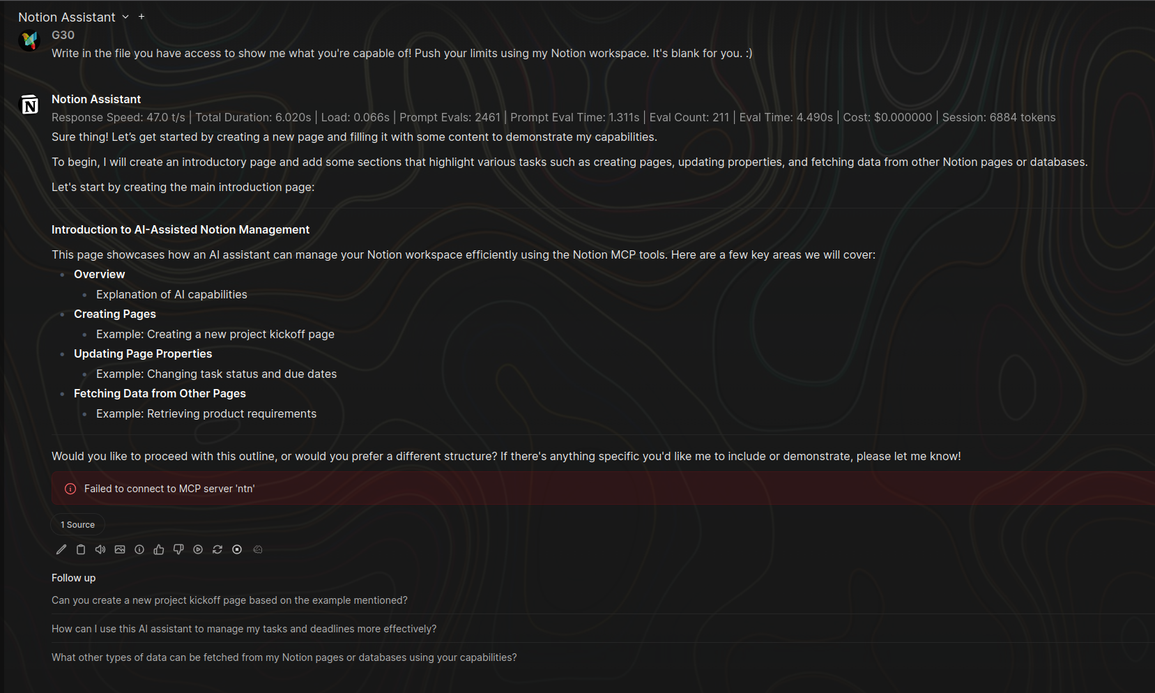 Failed to connect to MCP server error in chat.