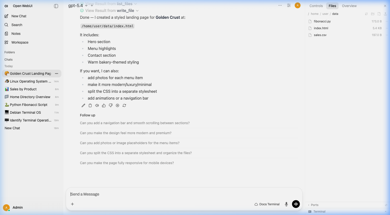 AI creating and running a web application