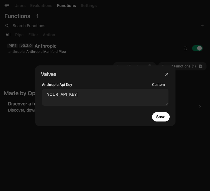 Valves Configuration Screenshot