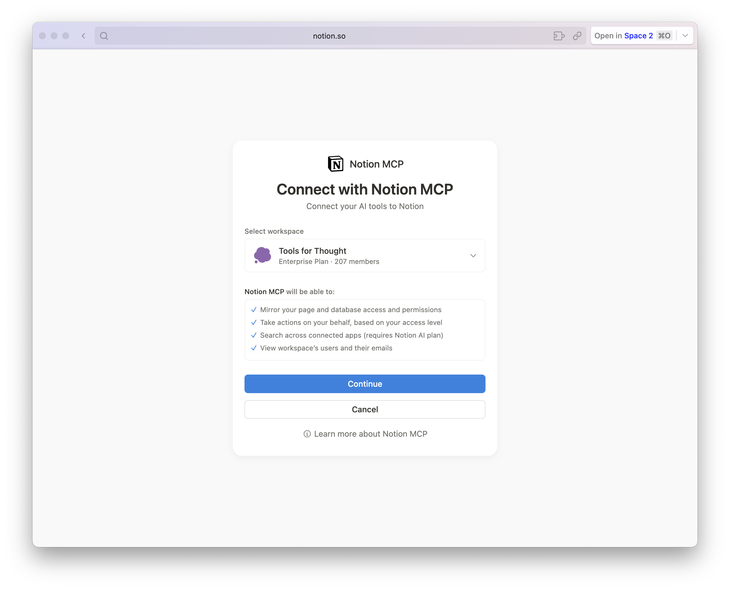 Notion OAuth 授权页面。