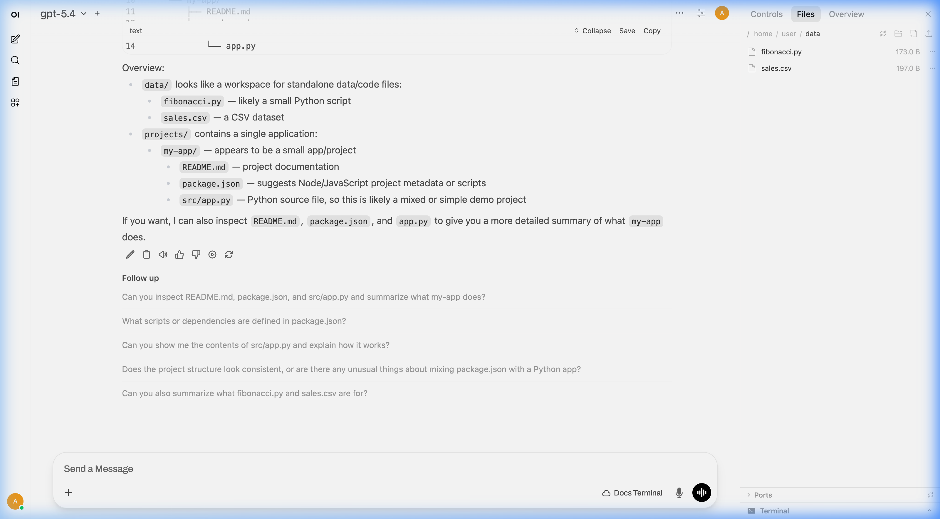 AI listing project files and describing the structure