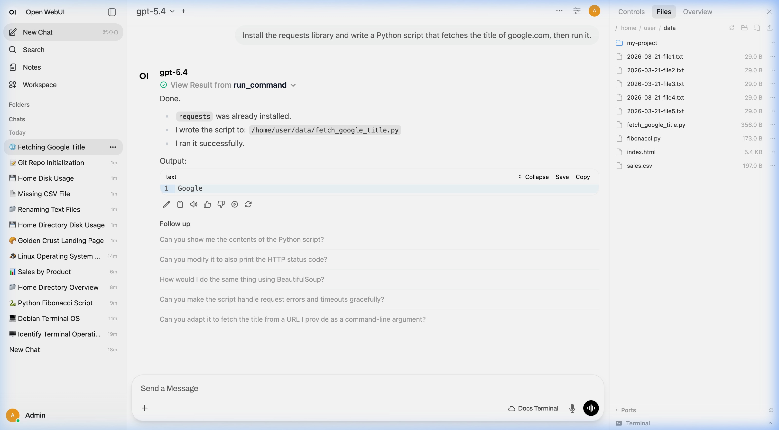 AI installing dependencies and running a project